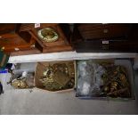 A collection of brass door furniture and related. (three boxes)