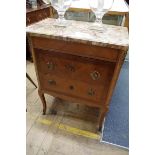 A Louis XVI walnut and marble top commode, labelled 'Krieger, Paris', 66cm wide.