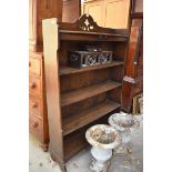 An early 20th century oak open bookcase, 90.5cm wide.