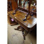 A George IV mahogany and rosewood cross banded pedestal card table, 92cm wide.