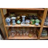 A mixed group of English and Continental ceramics. (two shelves)