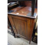 An Edwardian mahogany and satinwood banded pot cupboard, 44cm wide.