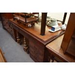 A large reproduction mahogany partners pedestal desk, 181.5cm wide.