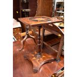 An old parquetry pedestal table, 39cm wide.