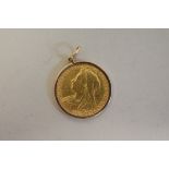 A Victoria 1896 gold half sovereign, in 9ct pendant mount, 4.6g all in.