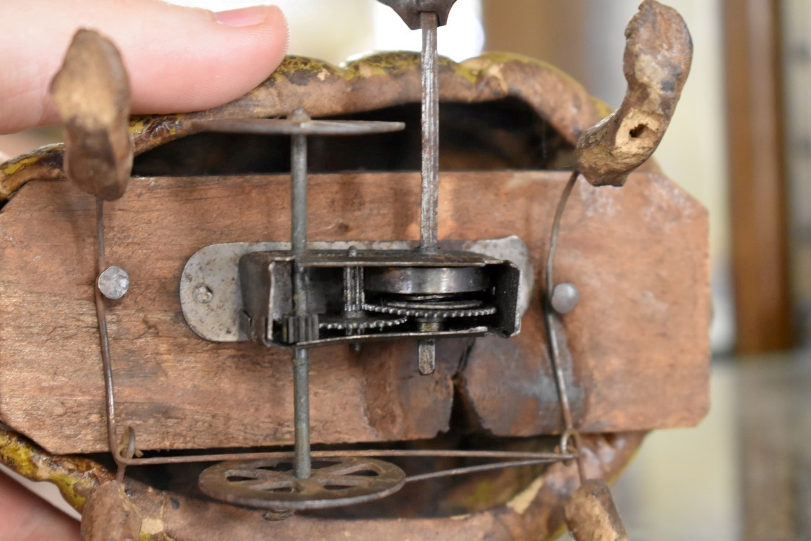 An Edwardian clockwork papier-mache turtle, 16cm nose to tail, with key. - Image 3 of 3