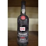 A 70cl bottle of Taylor's 1983 LBV port, bottled in 1988.