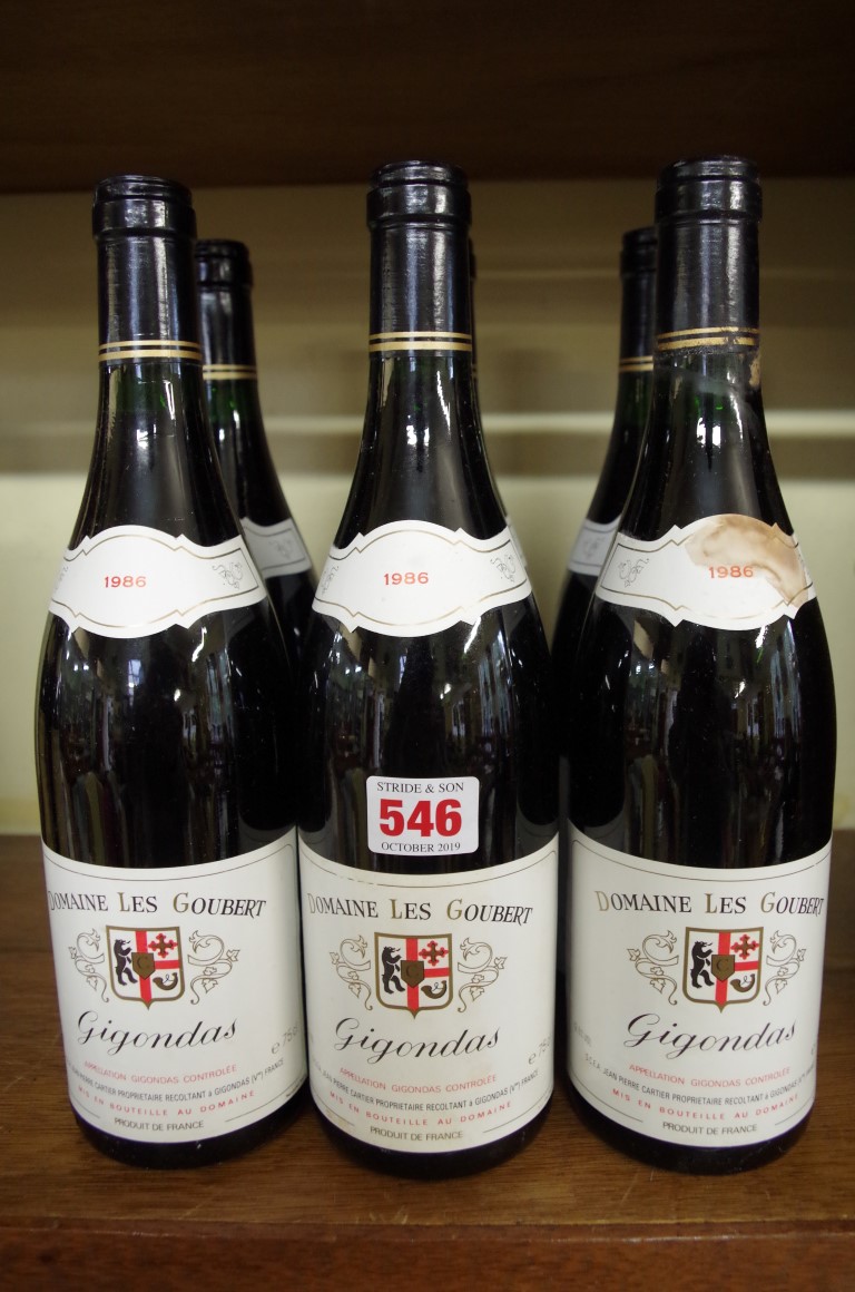 Six 75cl bottles of Gigondas, 1986, Domaine Goubert. (6)PLEASE NOTE: ADDITIONAL VAT ON THE HAMMER