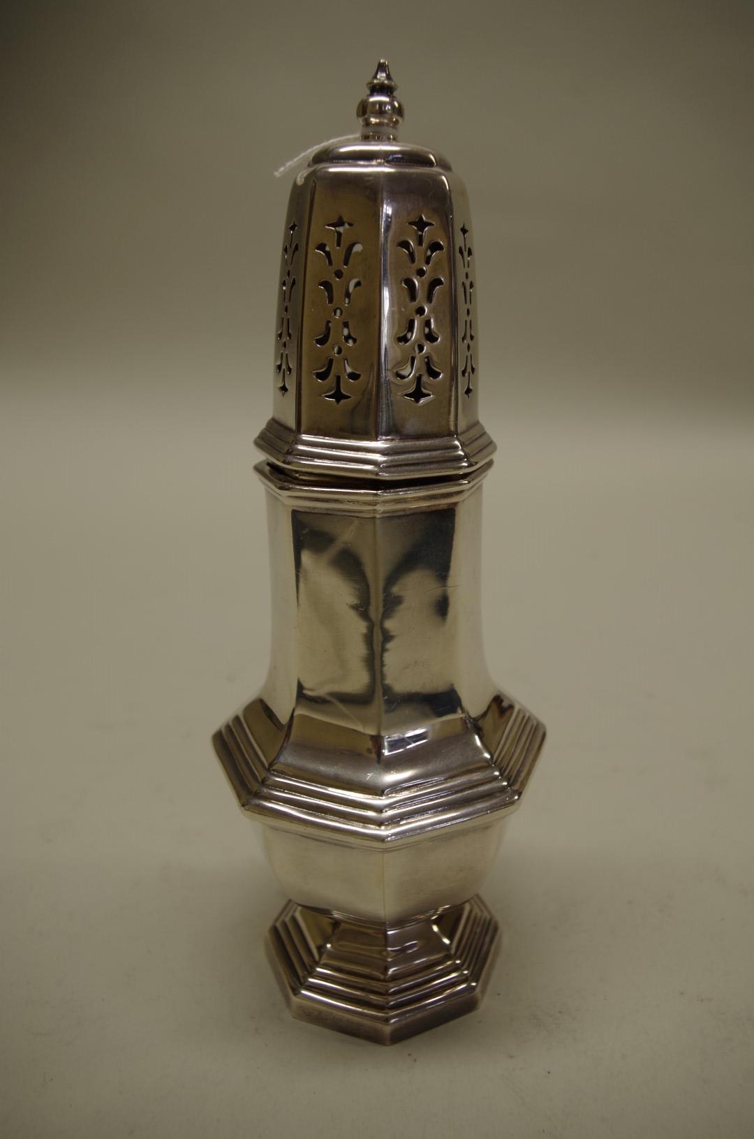 A silver baluster sugar castor, by D J Silver repairs, London 1970, 21cm high, 214g. - Image 3 of 3