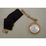 An Edwardian Waltham highly chased 18ct gold open faced fob watch, 34mm, hallmarked Chester 1910,