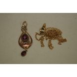 A Murrle Bennett & Co amethyst set gold pendant, 4cm including bale, 1.9g; together with a metal