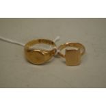 Two gold signet rings, stamped 18ct, 10.2g.