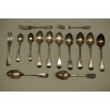 A quantity of George III silver fiddle pattern flatware, by Sarah & John William Blake, London 1816,