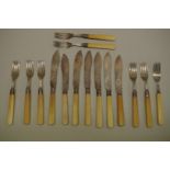 A part set of Edwardian silver bladed fish knives and forks, by R F Mosley & Co, Sheffield 1902/3,