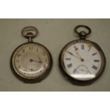 A silver open faced key wind pocket watch, 50mm; together with another .800 silver stem wind