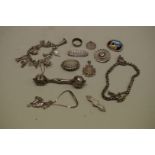 A small selection of Victorian and later silver jewellery, to include a fancy silver watch chain and