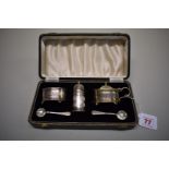 A cased three piece cruet set, by William Suckling Ltd, Birmingham 1951,