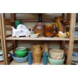 A mixed group of English pottery, to include a Carlton Ware novelty teapot and cover. (two shelves)