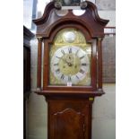 An antique mahogany and line inlaid eight day longcase clock, the 11in square brass dial