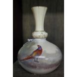 A Royal Worcester blush ivory vase, circa 1905, painted with a pheasant by James Stinton, signed,