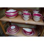 A Wedgwood 'Ulander' Powder Ruby pattern part dinner service, comprising a twin handled tureen &