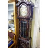 A reproduction Chinese hardwood and mother of pearl longcase clock, 215cm high, with weights and