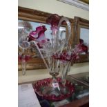 An antique glass epergne, 45cm high.