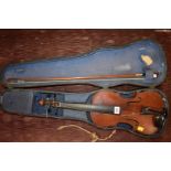 A 'Maidstone' violin, by John D Murdoch & Co, with 14in two piece back, bow and case.