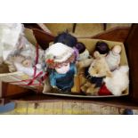 A collection of dolls and teddies, the head of one inscribed 'Depose Tete Jumeau Bte, SDGD'.