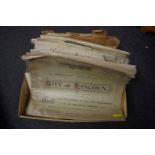 PAPER & VELLUM DOCUMENTS: a quantity in carton, 18th-20thc, to include some printed certificates and