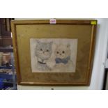 Follower of Louis Wain, two cats, signed, watercolour, 20 x 26.5cm.