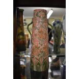 A Macintyre Florian Ware twin handled 'Cornflower' pattern vase, painted and printed marks, 27.5cm
