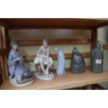 Four Lladro figures, largest 22cm; together with a Nao ballerina.