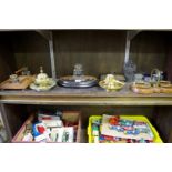 A collection of inkwells and desk stands, to include a novelty horseshoe example.