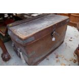 An antique tan leather trunk, inscribed 'Sgts Mess', 71cm wide.