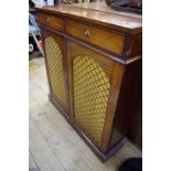 A 19th century rosewood side cabinet, with pleated silk grill doors, 84cm wide.