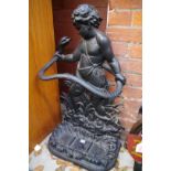 A cast iron Hercules and serpent stick stand, 80.5cm high.