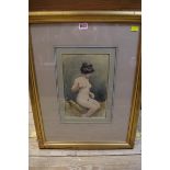 W S Tomkin, seated female nude, signed and dated 1920, watercolour, 29.5 x 19cm.