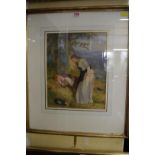 John Absolon, lovers in a landscape, signed, watercolour, 34 x 27cm.