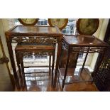 Three various Chinese hardwood occasional tables, largest 43cm wide.