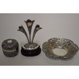 Three Chinese silver items, comprising: a pierced hexafoil dish, by Cumwo, with traces of gilding,