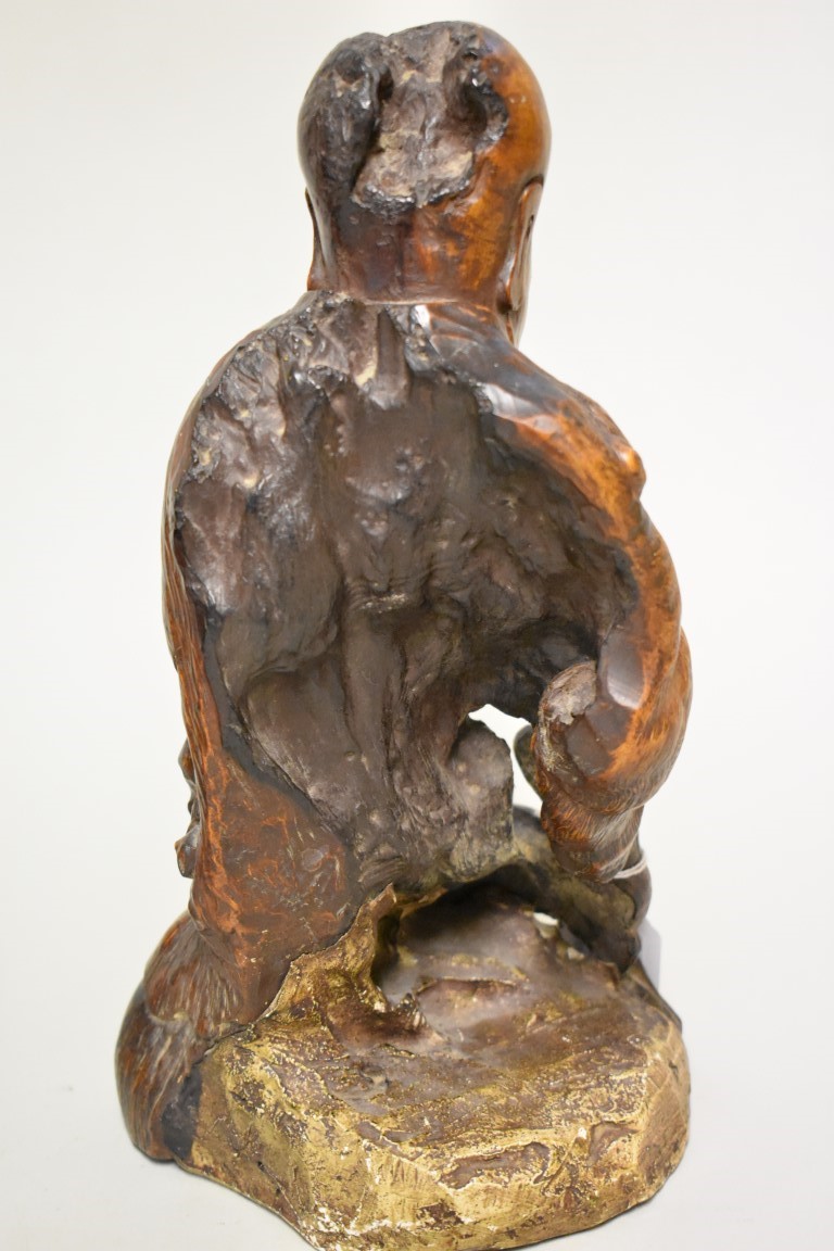 A Chinese carved rootwood figure group, Qing, 26cm high; together with another Chinese carved bamboo - Image 4 of 4