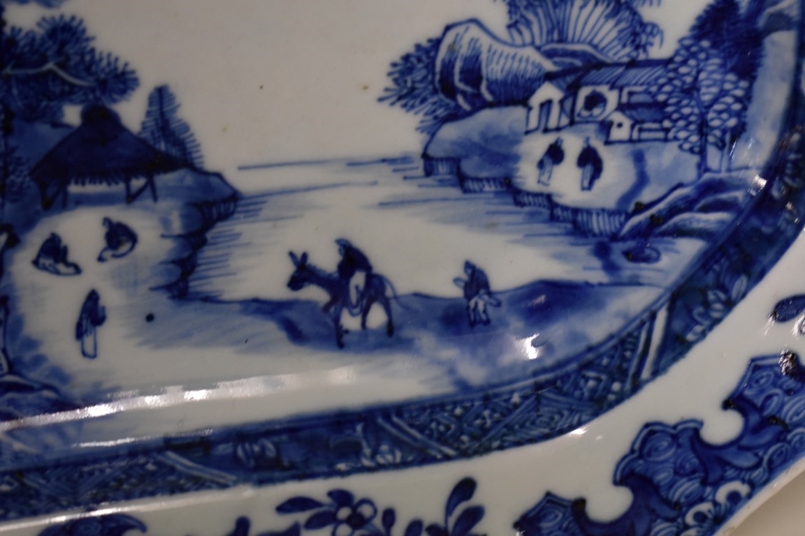 A Chinese blue and white meat plate, late 18th century, of shaped outline, 38.5cm wide. - Image 2 of 4