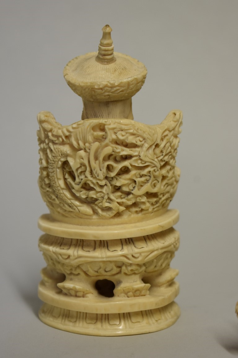 A small group of Chinese and Japanese carved ivory, comprising: a seated figure, seal mark to - Image 6 of 8