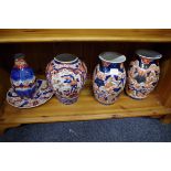 A collection of Japanese Imari porcelain, Meiji, to include a pair of vases, 22cm high. (5)