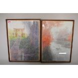 Ito Yuhan (Japanese), landscape scenes, a pair, each signed, watercolours, 33 x 23.5cm.