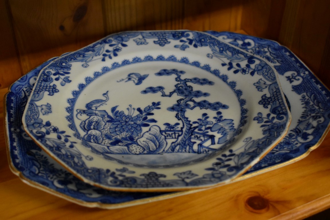 A near pair of Chinese blue and white meat plates, late 18th century, 285cm wide; together with - Image 4 of 4