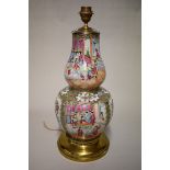 A large Chinese Canton famille rose double gourd table lamp, 19th century, height including