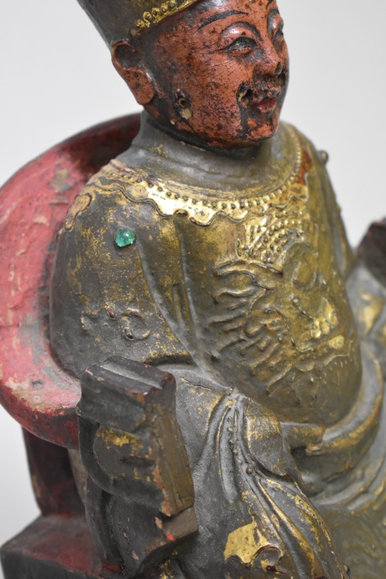 A Sino-Tibetan carved and painted wood seated figure, 30cm high. - Image 4 of 7