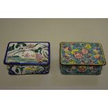Two Chinese Canton enamel rectangular boxes and covers, 9.5cm wide. (2)